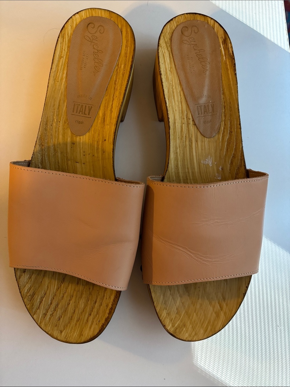 Seychelles Leather Clog Sandals in Blush Pink - Made in Italy size 8